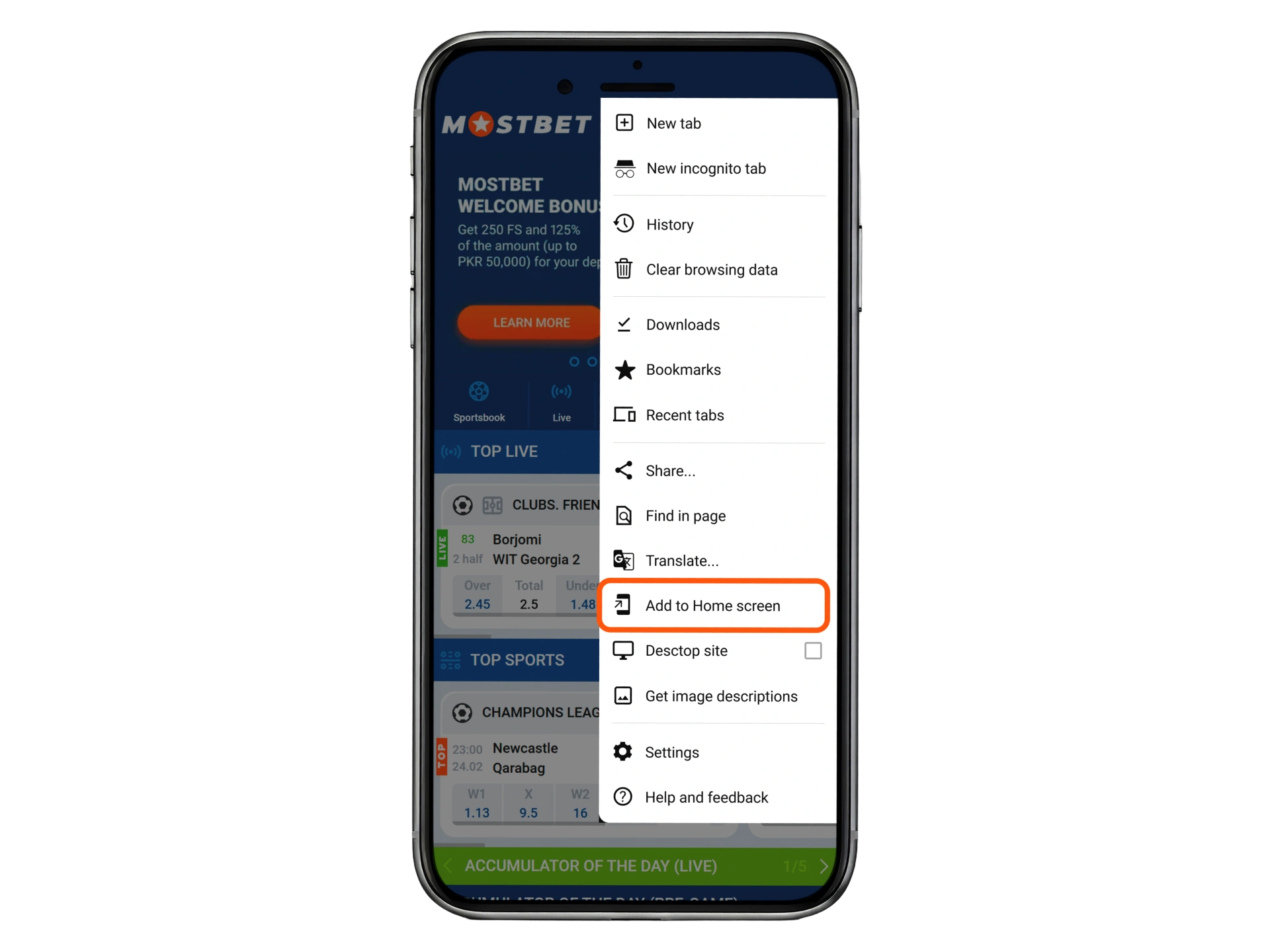 Press this button at Mostbet website to get android PWA version of Mostbet.